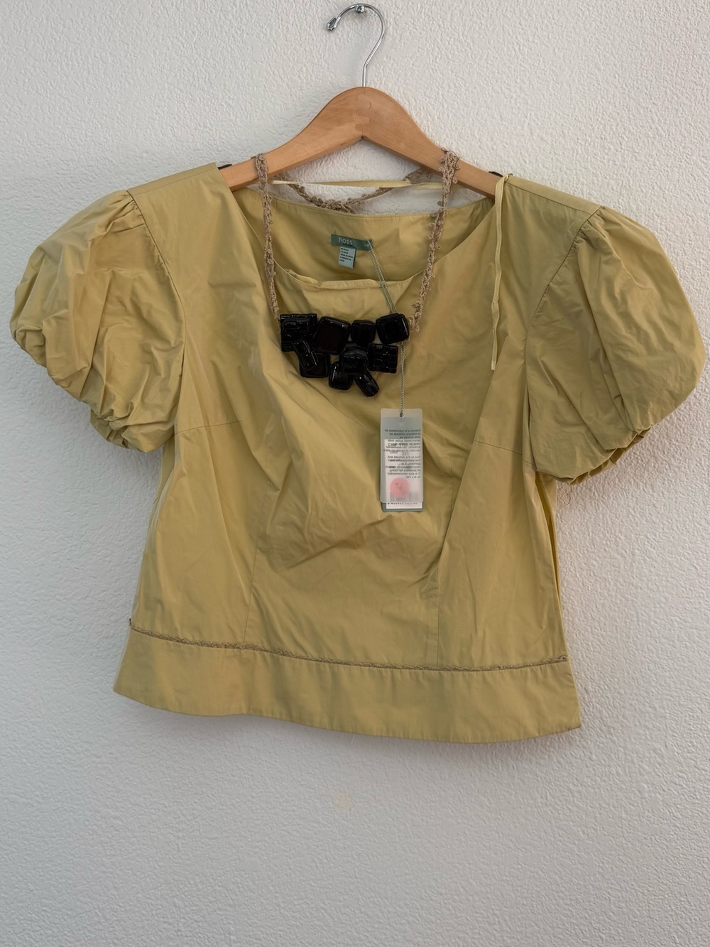 Puff-Sleeve Square Neck Blouse in Light Olive